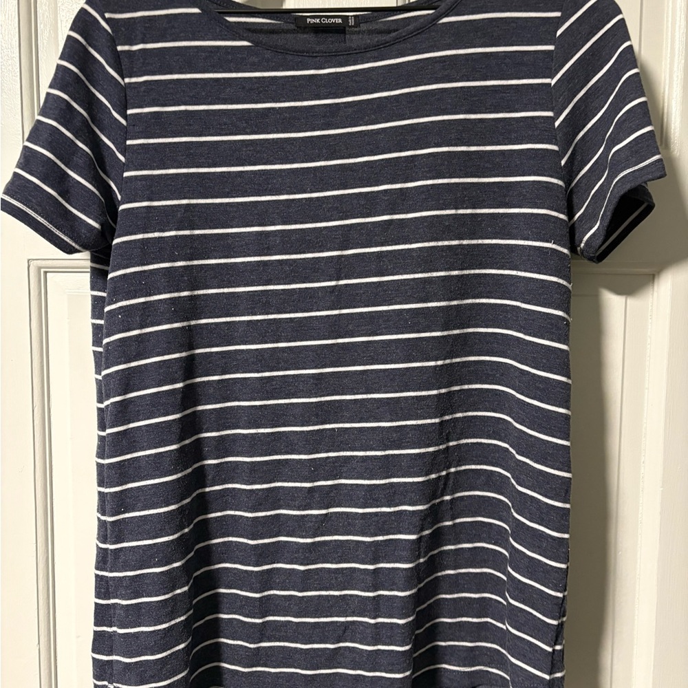 Pink Clover Navy and White Striped Top